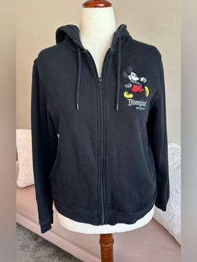 Disneyland Zip-Up Hoodie Sweatshirt Black Embroidered Mickey Mouse Disney L